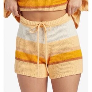 Billabong Women's Size Small Orange Sol Time Striped Knit Beach Short Woven Boho